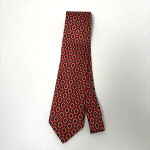 Jos A Bank Tie 100% Silk Necktie Red Gold Blue Geometric Medallion Print